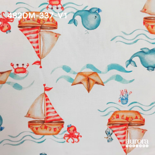 Tecidos Tricoline 100% Algodão Coleção Baby Estampa Animais Marinhos