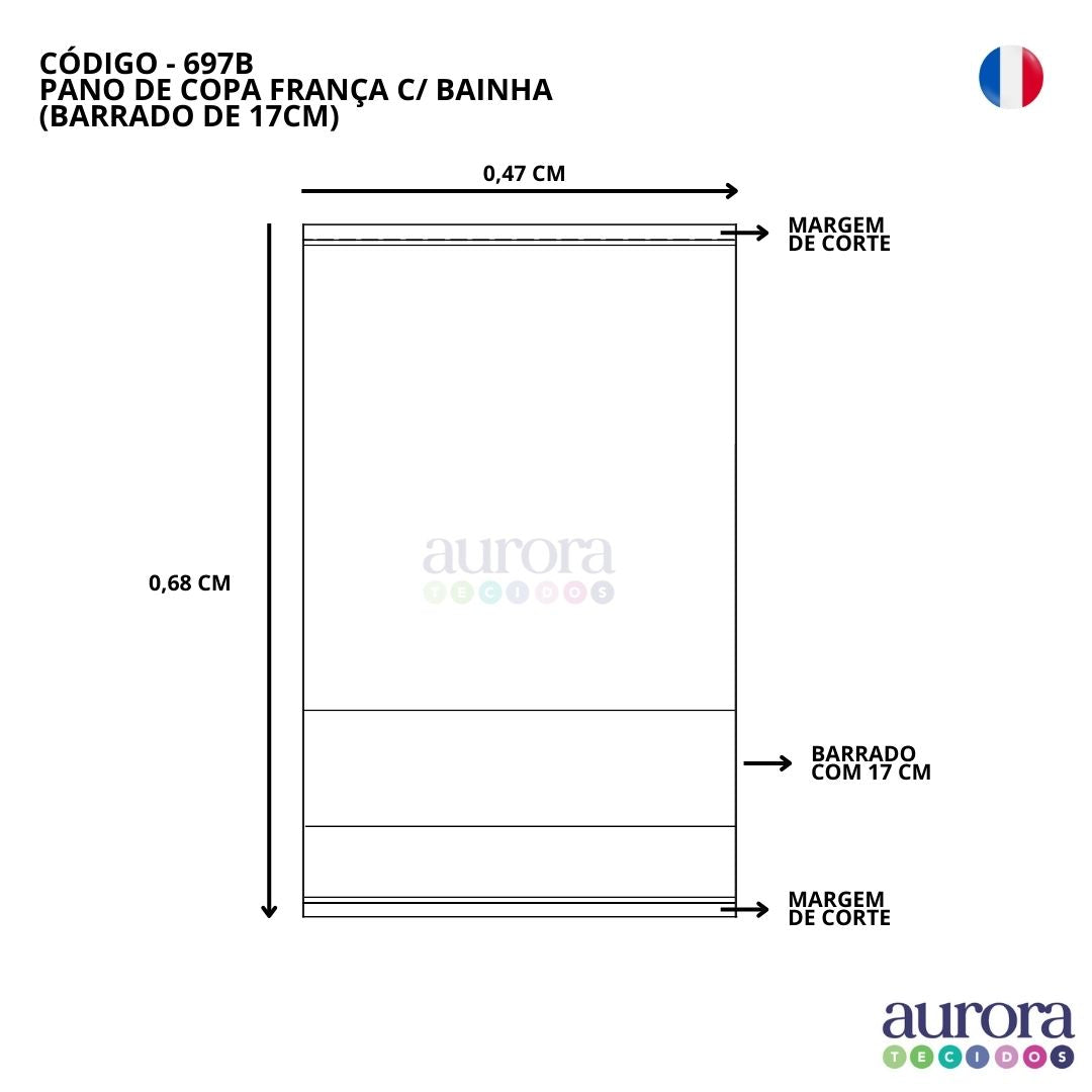 KIT C/ 5 Pano de Copa França Ibirapuera Têxtil Com Bainha e Barrado P/ Pintura