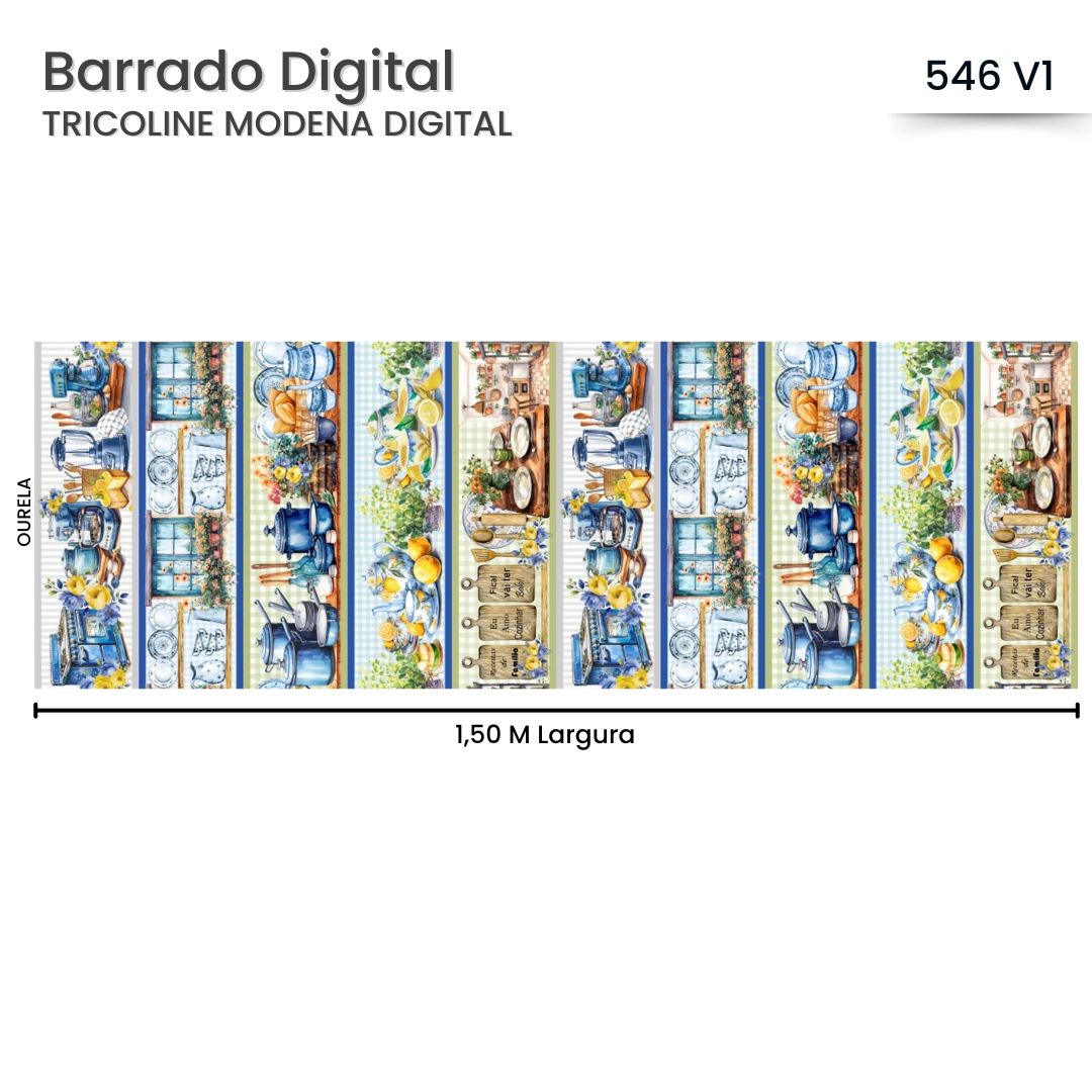 Tricoline Digital 100% Algodão - Coleção - Barrado Cozinha