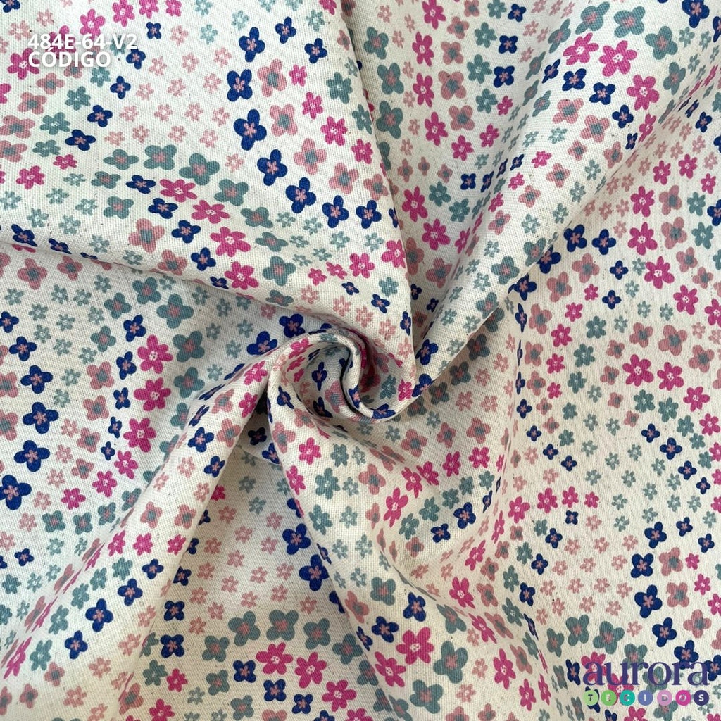 Cotton Linen - Linho com Algodão - Floralzinho Geométrico Entardecer