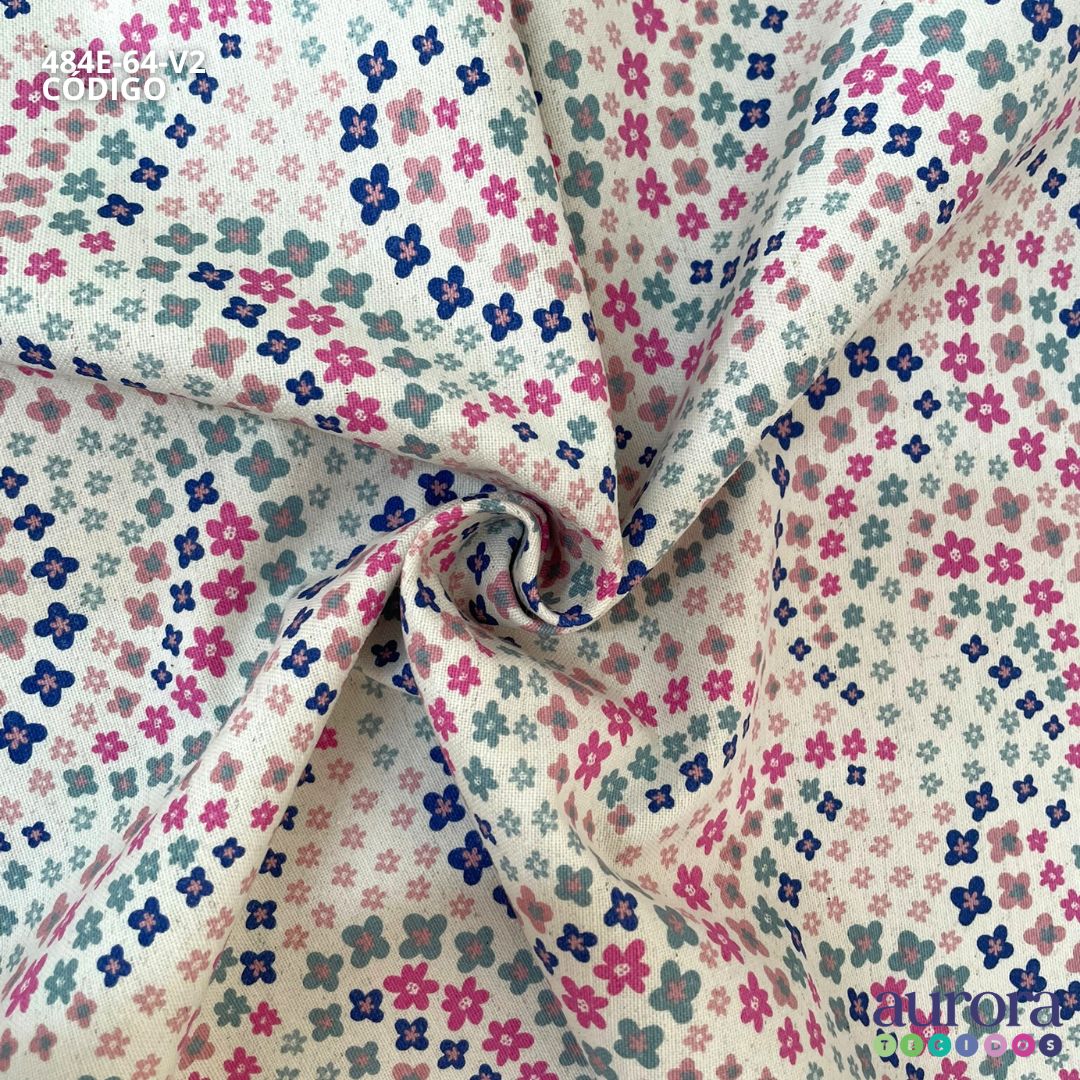 Cotton Linen - Linho com Algodão - Floralzinho Geométrico Entardecer