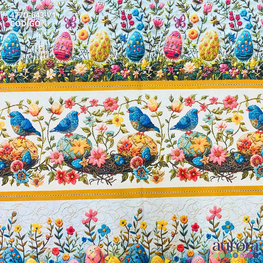 Tricoline Digital 100% Algodão - Barrado Páscoa Encantada Flor