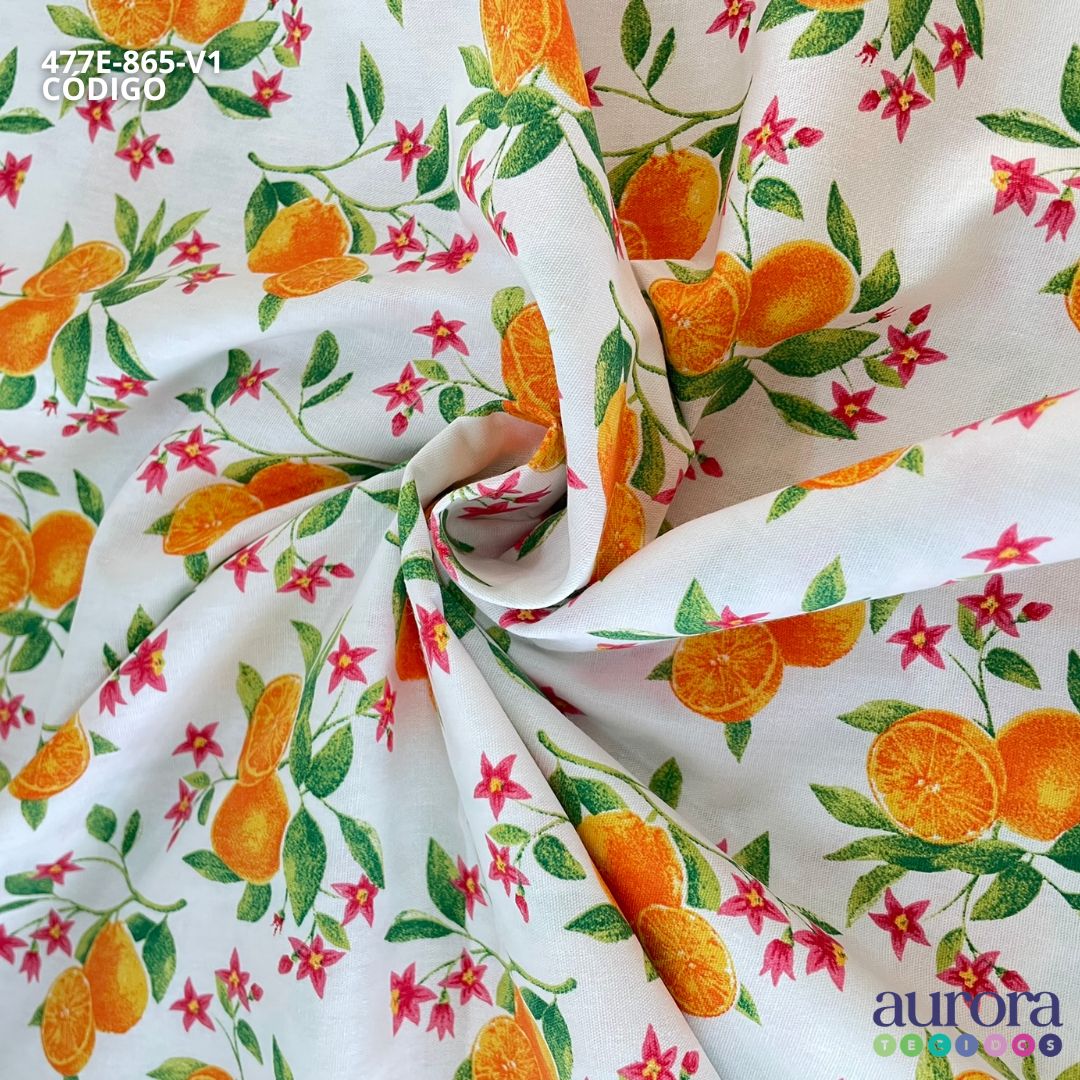 Tricoline Modena 100% Algodão - Laranjas e Flores