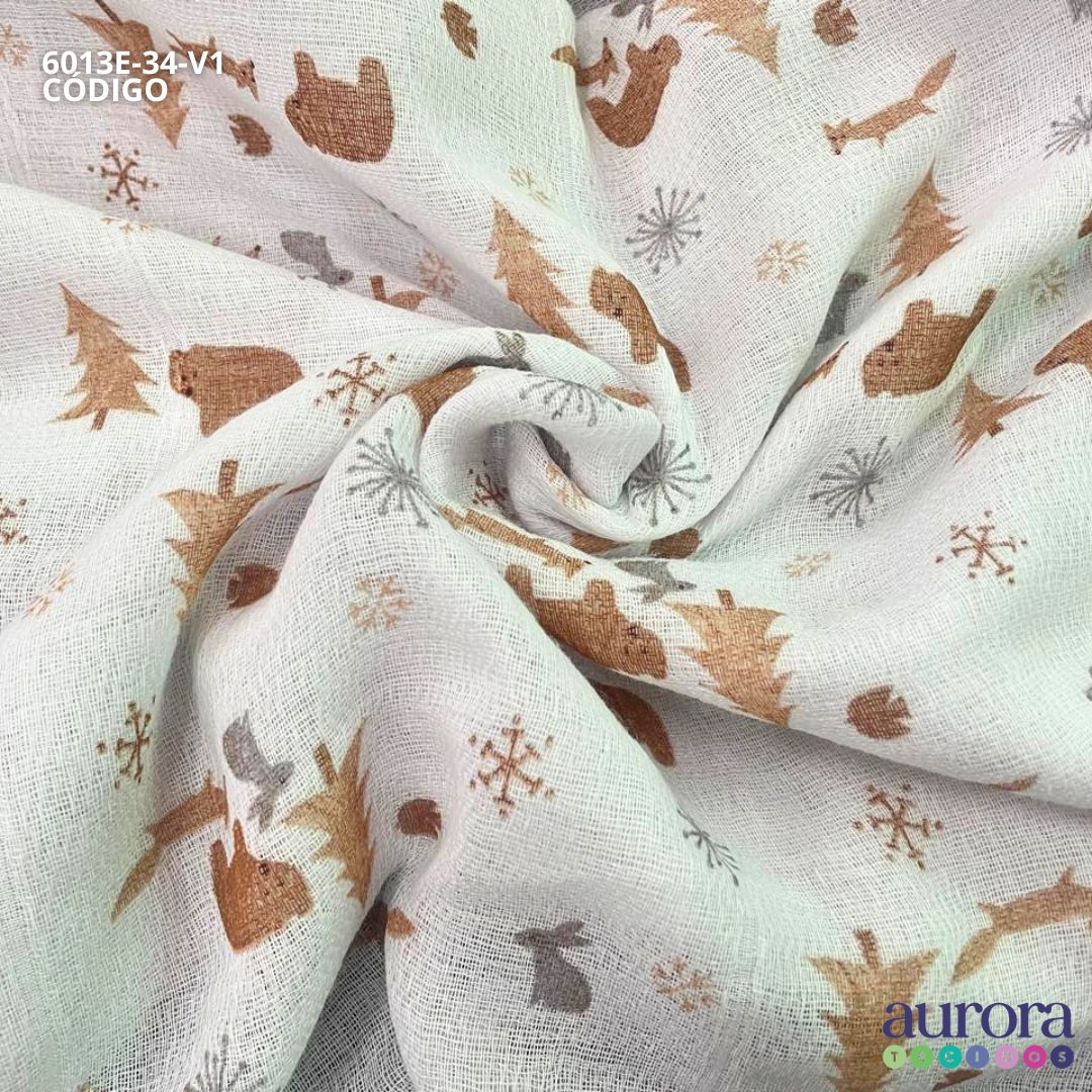 Fralda Dupla Estampada Entardecer - Bichos na Neve