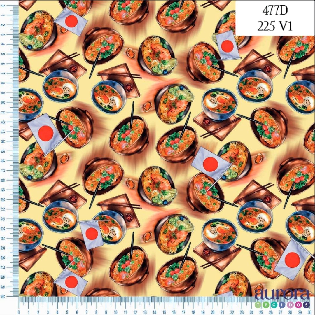 Tricoline Digital 100% Algodão - Coleção Volta ao Mundo - Japão Comida