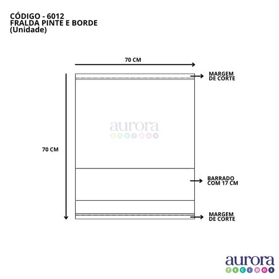 Fralda de Algodão Lisa com Barrado para Pintar e Bordar  – 70x70cm | Ideal para Artesanato e Enxoval