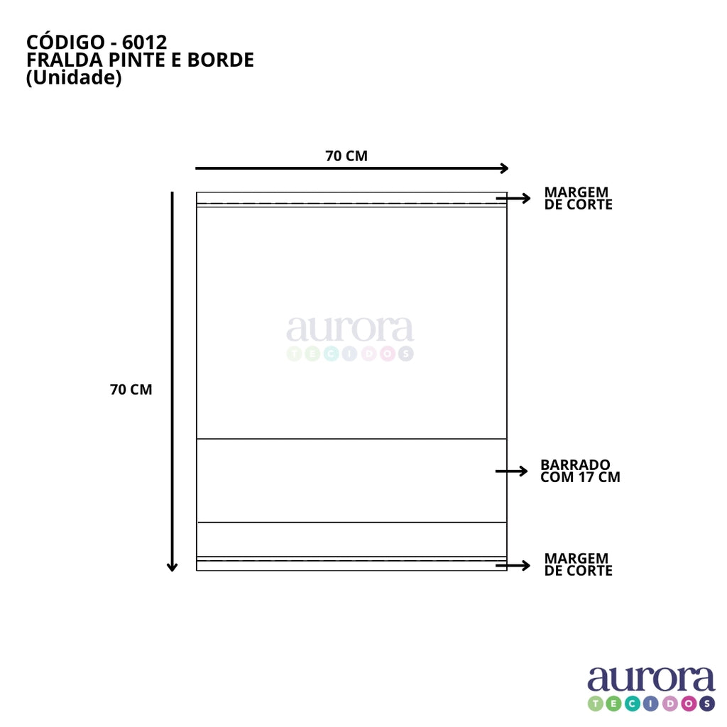 Fralda de Algodão Lisa com Barrado para Pintar e Bordar  – 70x70cm | Ideal para Artesanato e Enxoval