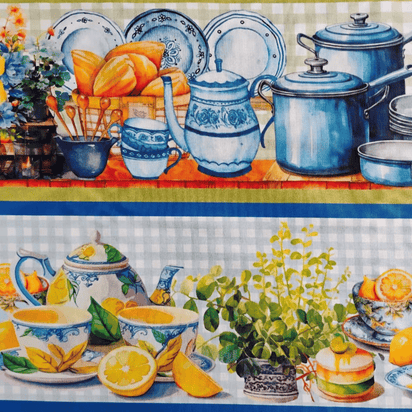 Tricoline Digital 100% Algodão - Coleção Artesanato - Barrado Cozinha I