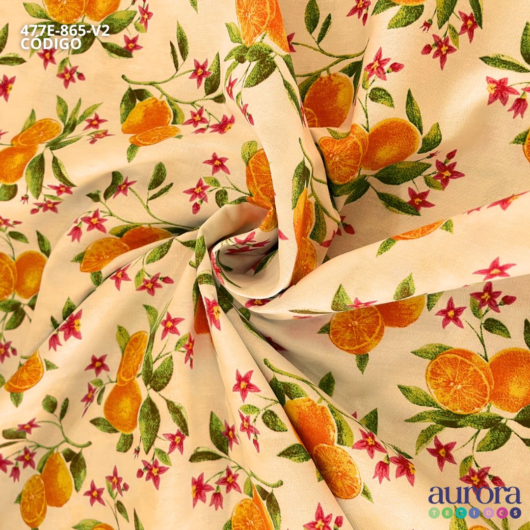 Tricoline Modena 100% Algodão - Laranjas e Flores
