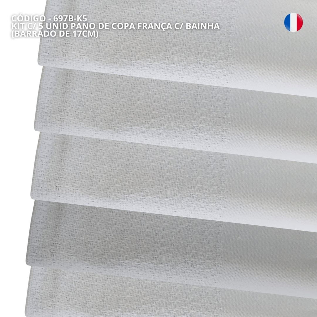 KIT C/ 5 Pano de Copa França Ibirapuera Têxtil Com Bainha e Barrado P/ Pintura