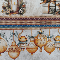 Tricoline Digital 100% Algodão - Coleção Barrado Natal - Estampa Decorações Natalinas