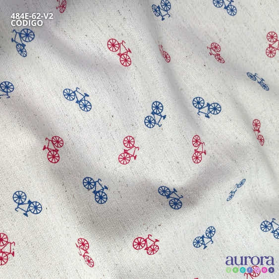 Tecido Algodão Linho Listras 80% Algodão / 20% Linho -  Estampa Bicicletas