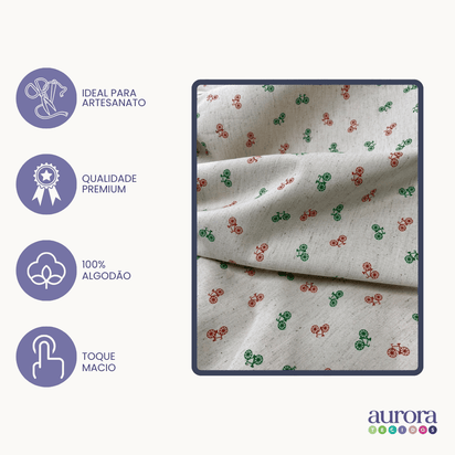 Tecido Linho com Algodão - Coleção Artesanato - Estampa Bicicletas