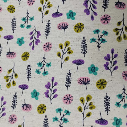 Tecido Linho com Algodão - Coleção Artesanato -  Estampa Floral Colorido