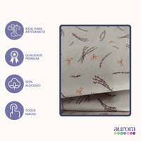 Tecido Linho com Algodão - Coleção Artesanato - Estampa Lavanda e Laços