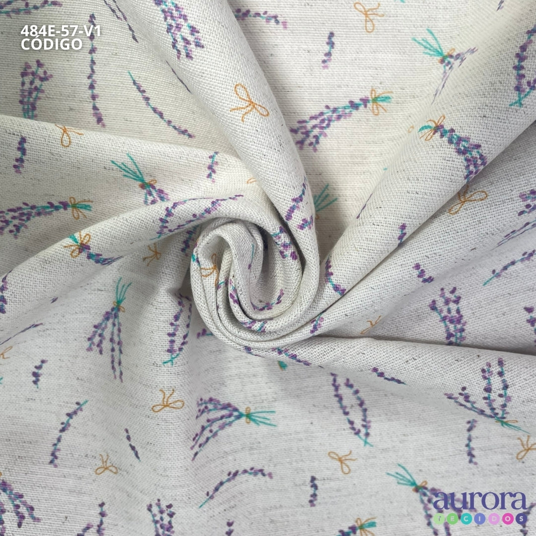 Cotton Linen - Linho com Algodão - Estampa Lavanda e Laços