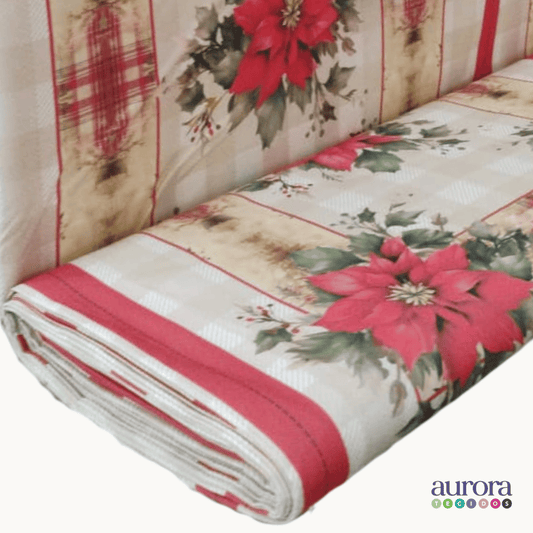 Tricoline Digital 100% Algodão - Molde Jogo Americano - Estampa Flor de Natal