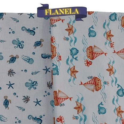 Tecido Flanela Digital - Estampas Animais Marinhos