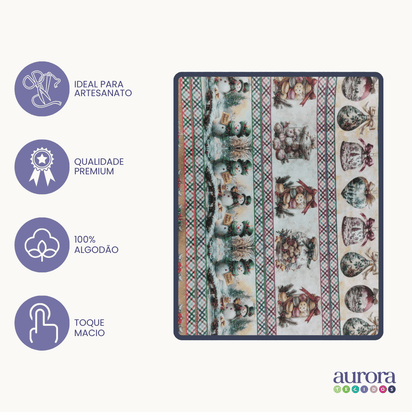 Tricoline Digital 100% Algodão - Barrados - Estampa Sinos de Natal