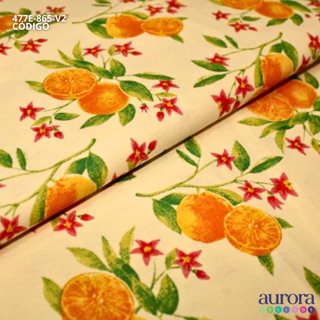 Tricoline Modena 100% Algodão - Laranjas e Flores