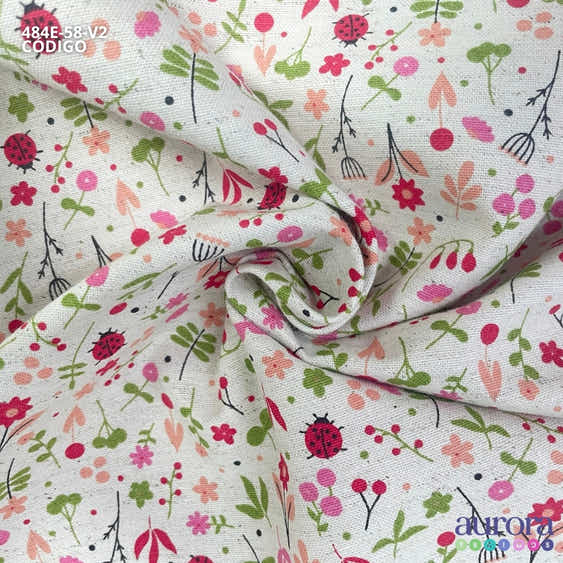 Cotton Linen - Linho com Algodão - Floral e Joaninhas