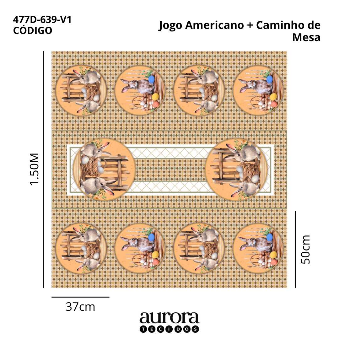 Tricoline Modena Digital 100% Algodão -   Páscoa Encantada Jogo Americano Cestas De Ovos