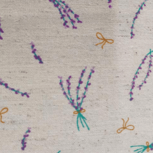 Tecido Linho com Algodão - Coleção Artesanato - Estampa Lavanda e Laços