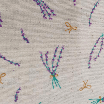 Tecido Linho com Algodão - Coleção Artesanato - Estampa Lavanda e Laços