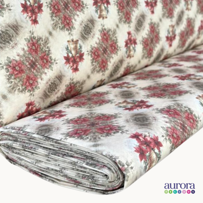 Tricoline Digital 100% Algodão - Coleção Natal - Sinos Floridos