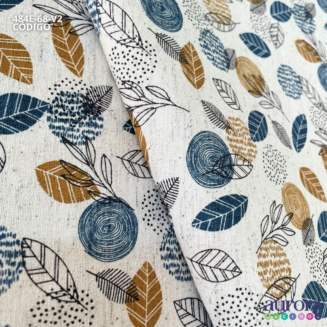 Cotton Linen - Linho com Algodão - Estampa Folhagem Entardecer