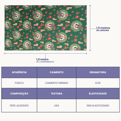 Tricoline Digital 100% Algodão - Coleção Natal Encantado - Guirlanda do Noel