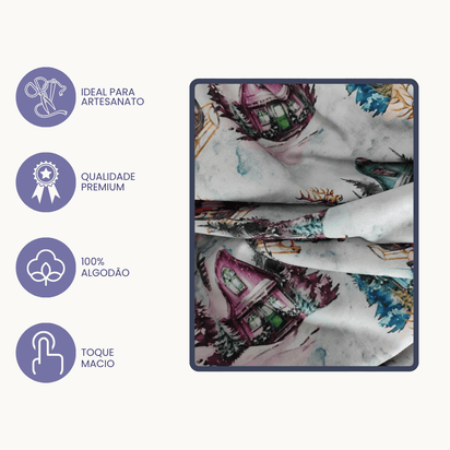 Tricoline Digital 100% Algodão - Coleção Natal - Casinhas de Natal