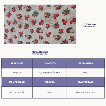 Tricoline Digital 100% Algodão - Papai Noel e Presentes