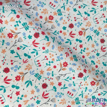 Cotton Linen - Linho com Algodão - Floral e Joaninhas