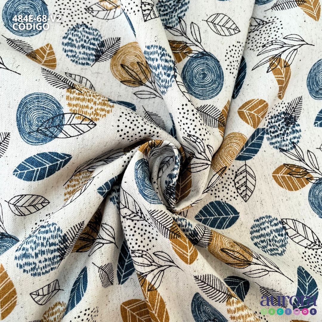 Cotton Linen - Linho com Algodão - Estampa Folhagem Entardecer