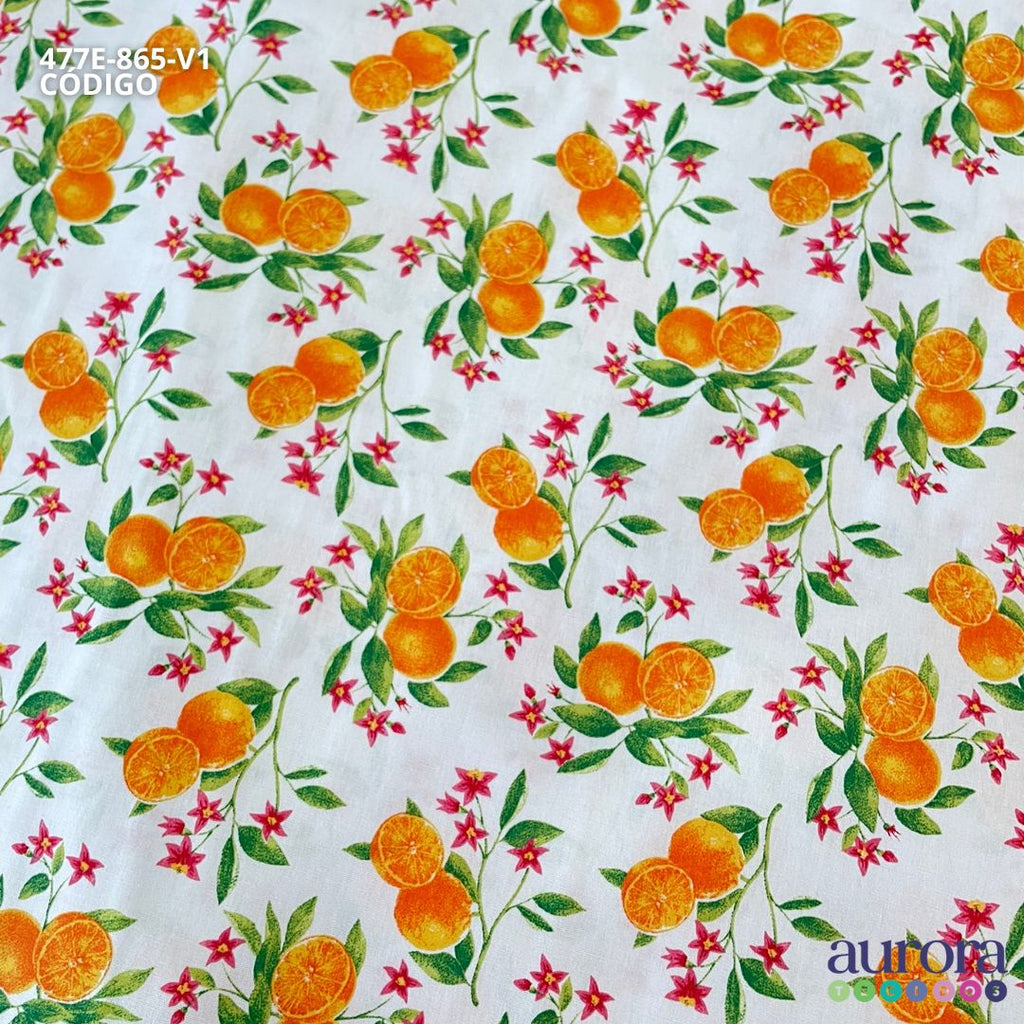Tricoline Modena 100% Algodão - Laranjas e Flores