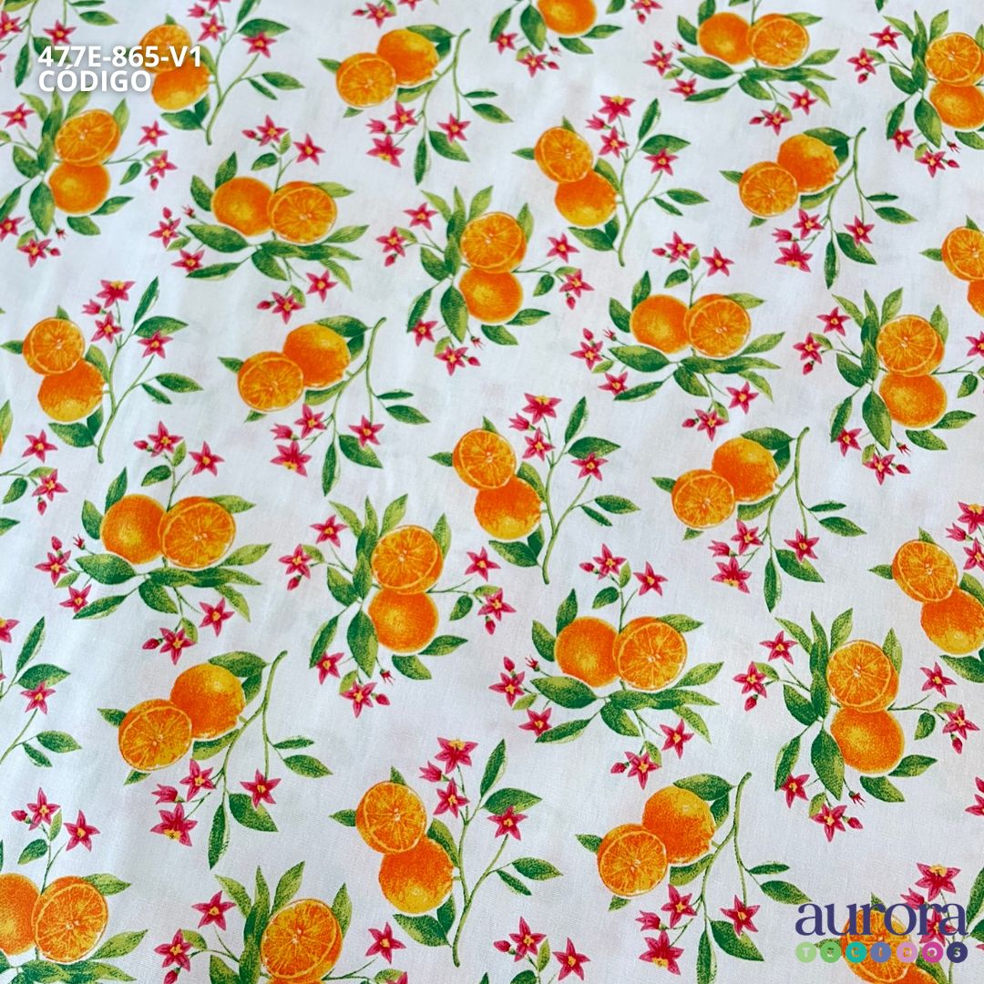 Tricoline Modena 100% Algodão - Laranjas e Flores