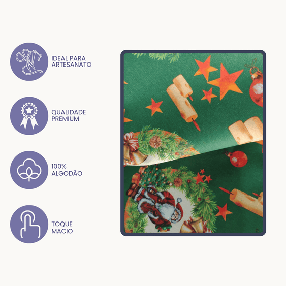 Tricoline Digital 100% Algodão - Coleção Natal Encantado - Guirlanda do Noel