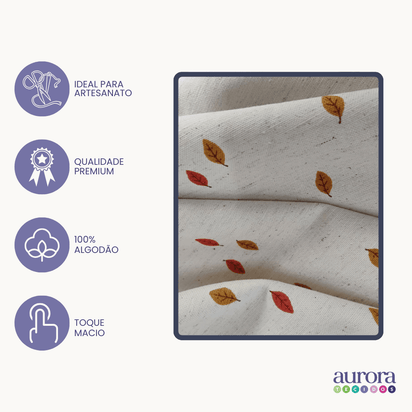 Tecido Linho com Algodão - Coleção Artesanato - Estampa Mini Folhas