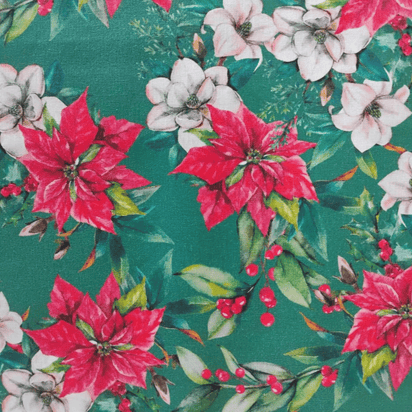 Tricoline Digital 100% Algodão - Coleção Natal Encantado - Floral Natalino