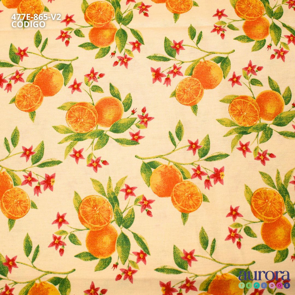 Tricoline Modena 100% Algodão - Laranjas e Flores