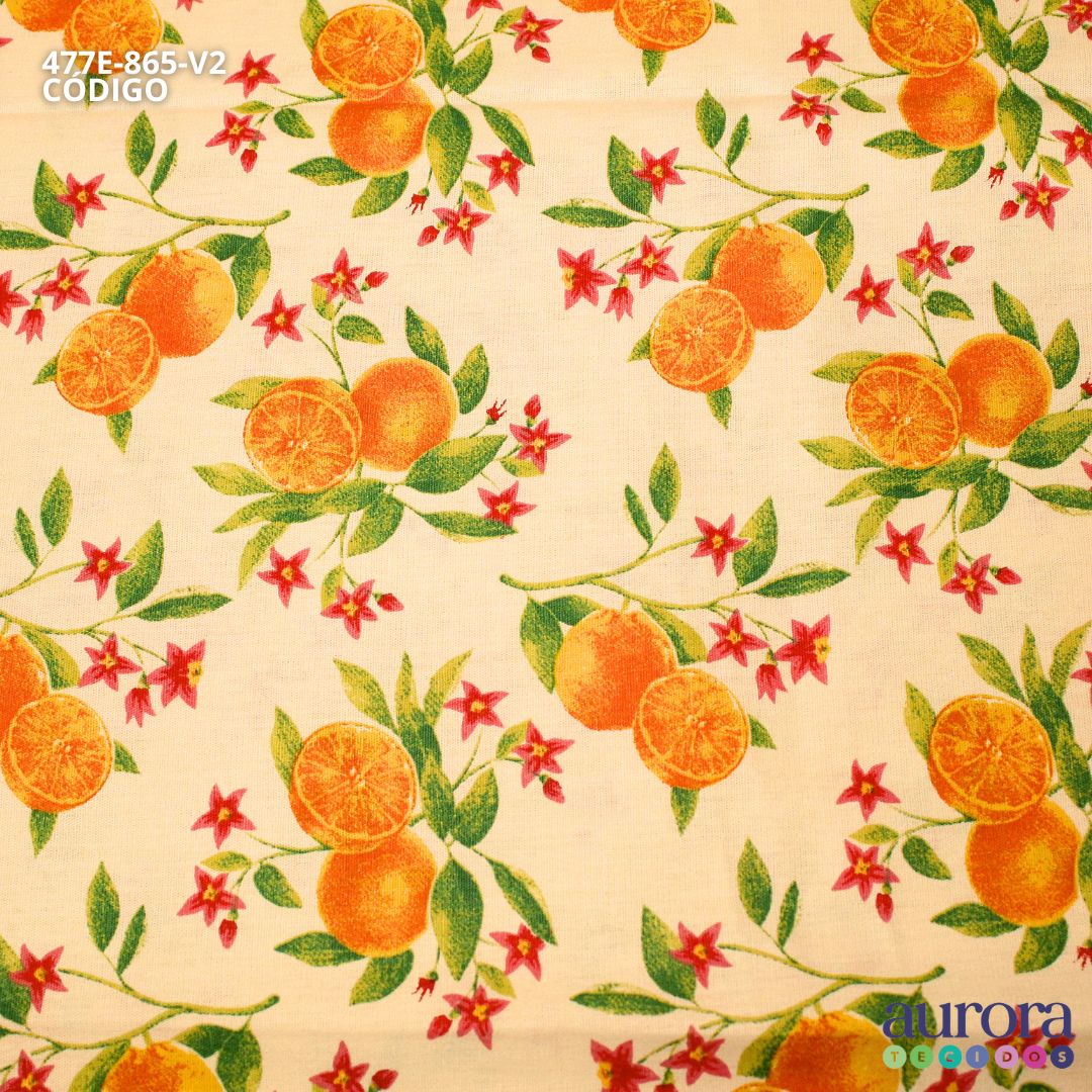 Tricoline Modena 100% Algodão - Laranjas e Flores