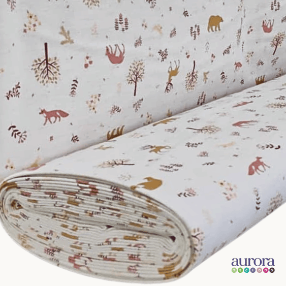 Tecido Linho com Algodão Estampa Bichos na Floresta