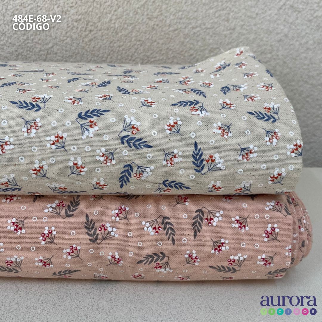 Cotton Linen - Linho com Algodão - Floral Bolinha Entardecer