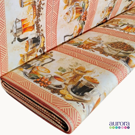 Tricoline Digital 100% Algodão -Coleção Barrado - Estampa Café Gourmet