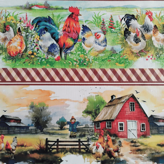 Tricoline Digital 100% Algodão - Coleção Bella Cucina - Barrado Sítio com Girassol