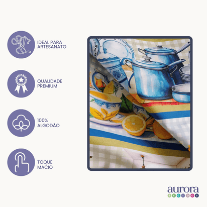 Tricoline Digital 100% Algodão - Coleção Artesanato - Barrado Cozinha I