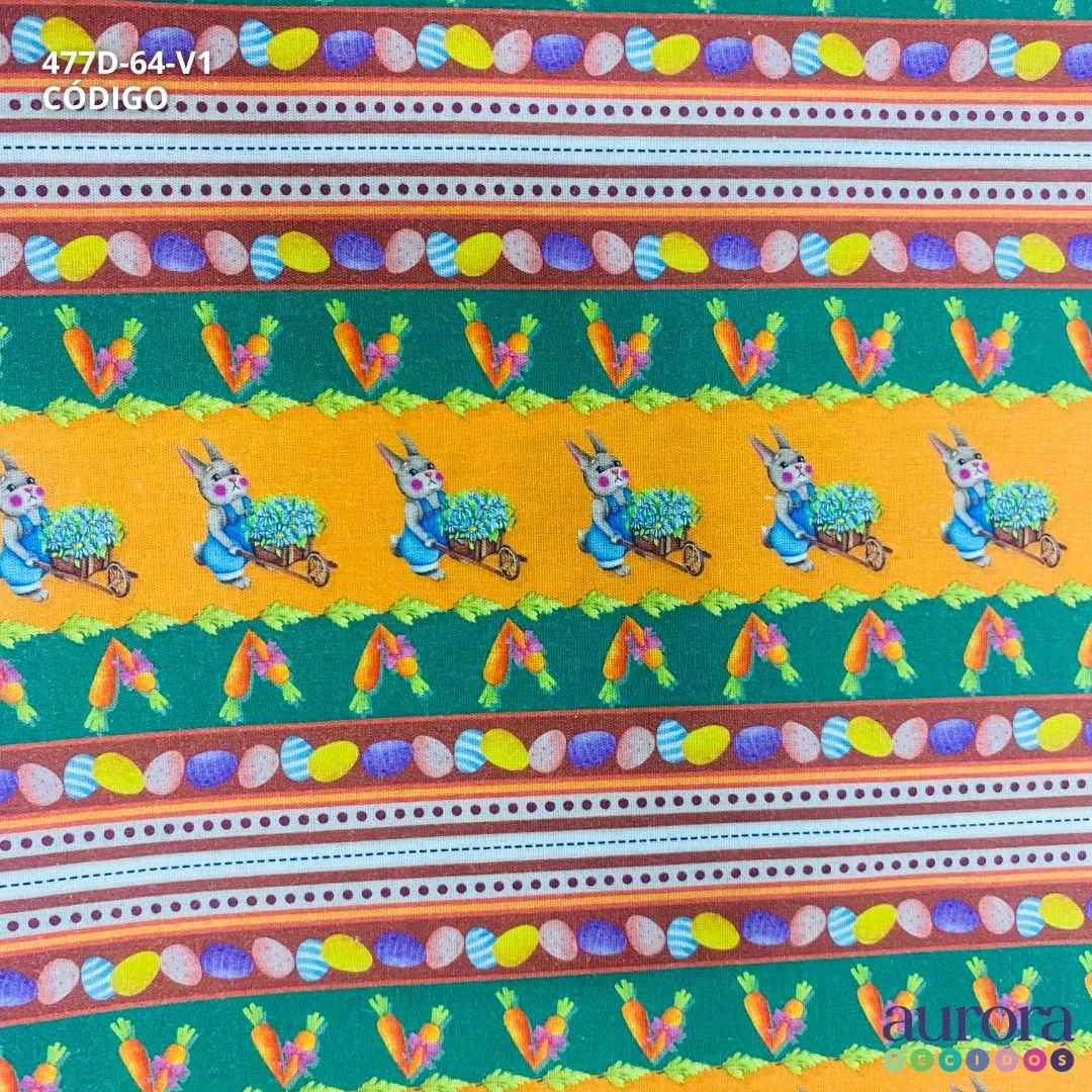 Tricoline Digital 100% Algodão – Estampa Barrado de Páscoa