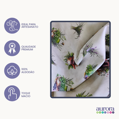 Tricoline Digital 100% Algodão - Coleção Artesanato - Estampa Ervas e Aromas -