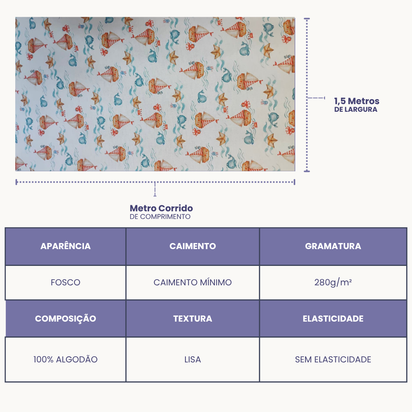 Tecido Flanela Digital - Estampas Animais Marinhos